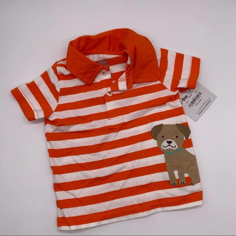 Carters Child of Mine Puppy Dog Polo Shirt Size 6-9 Mo Orange White Stripe NWT